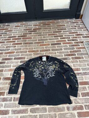 Ruthless Art Vintage Men's Thermal Shirt Velvet Dragon Masks Dye Streetwear 2XL